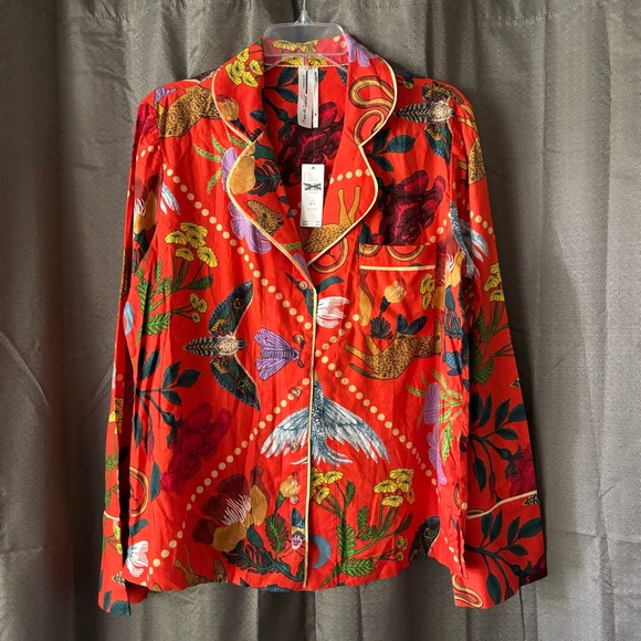 Anthropologie Rosa de Weerd Flannel Sleep Top Botanical Dreamy Medium Petite NWT - Picture 5 of 12